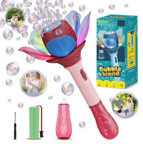 Bombble Elektrisch Seifenblasenspielzeug, Lotosblume Seifenblasenmaschine Kinder 10000+ Seifenblasen/Min mit 120ML Seifenblasenlösung/AKK/LED für Outdoor/Party/Hochzeit, Bubble (Pink) (2040-Pink)