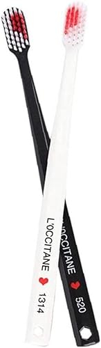 Jowxsx 2 Stück/Set schwarz und weiß, 1 Paar, einfache Zahnbürste für Erwachsene, weiches Haar, herzförmiges Muster, Zahnbürste für Outdoor-Reisen, Handzahnbürsten