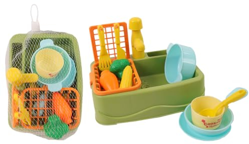 FLYPOP'S - Kit Vaisselle et Son Évier - Jeu d'Imitation - 033628 - Multicolore - Plastique - Cuisine - Jouet Enfant - Cadeau - Robinet - Fruits - Légumes - Dinette - À Partir de 3 Ans