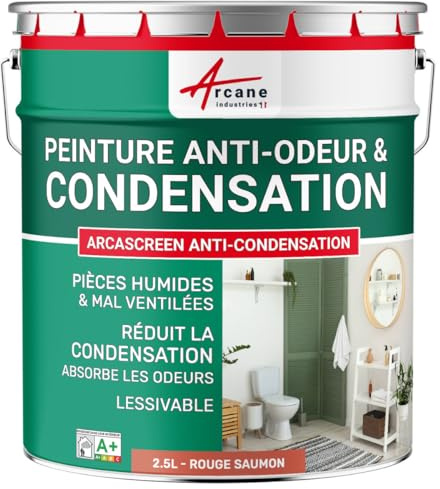 Pintura Anticondensación, Antiolor, Moho - ARCASCREEN 2,5 L Rojo salmón | Anticondensación y Antiolor, Limita el Moho, Lavable, Paredes y Techos, Ambientes Húmedos - Arcane Industries