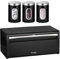 Innoteck Essentials Black Breadbin and Window Canister Set - Stylish Metal Storage Solutions with Spacious Storage and Freshness Preservation - Set of 4 Includes Breadbin and 3 Canisters