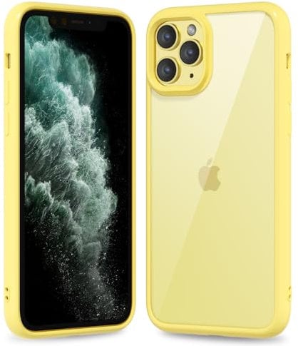 oakxco Thin Slim Clear case for iPhone 11 Pro Max, Transparent Hybrid Hard Shell Plastic & Soft Silicone Rubber Bumper, Non-Yellow Acrylic Protective Lightweight Cover for Women, Yellow