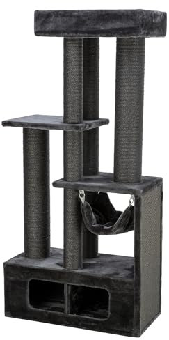 TRIXIE Kratzbaum Antonio 167 cm in anthrazit – mehrstöckiger Katzenbaum mit gemütlicher Höhle und Hängematte, komfortabel & stabil – 48125
