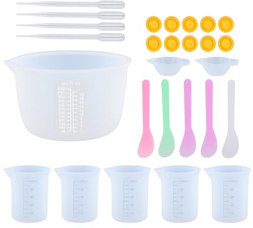 Juego de Vaso Medidor de Silicona 28 piezas, Vaso de Silicona para Resina, Antiadherente, con Escala, Reutilizable Tazas Medidoras de Silicona para Resina Epoxi 600 &100 ml
