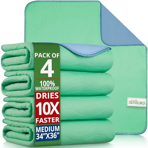 Bed Pads Washable Waterproof 34x36- Pack of 4 Incontinence Bed Pads & Washable Pee Pads for Adults - Dementia Products for Elderly & Elderly Assistance Products - Reusable Pee Pads for Dogs & Kids