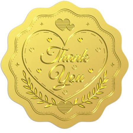 WADORN 100 Stück Dankeschön Aufkleber Aus Goldfolie, 5cm Danke Goldprägung Briefumschläge Rund Selbstklebend Geprägte Siegeletiketten Für DIY Bastelarbeiten Partyeinladungen Grußkarten
