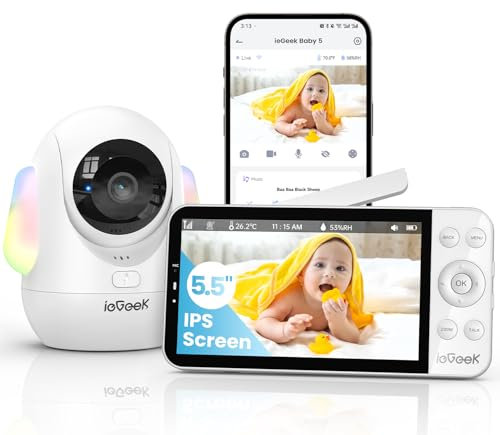 ieGeek 5.5 2.5K/4MP Camara Vigilancia Bebe WiFi, Alerta de Cara Tapada y Dormir Boca Abajo, Colorida Luz Nocturna, 360° Seguimiento Movimiento Vigilabebes con Camara, VOX, Compatible Echo