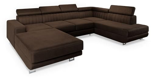 Masseno Ecksofa Siena R-S mit Schlaffunktion U-Form, Sofa mit Bettkasten, Wohnzimmersofa, Couch, Soffa, Bettsofa, Couchgarnitur- Braun, Monolith 29