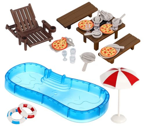 VICASKY 2 Sätze Eingestellt Puppenhaus-Schwimmbad Tierpuppen Gefüllte Puppen Aufkleber Für Zuhause Plüschige Kleidung Kurzarmpuppen Gefüllte Kleidung 3D-Dekoration Mini Möbel Plastik