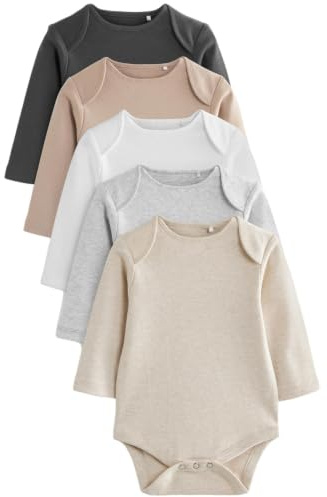 NEXT Baby 5er-Pack Essential Bodysuits mit langem Arm Neutral numeric_86-numeric_92
