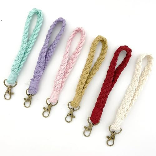 HEFEI XUJIE DIANPU 6 Pezzi Portachiavi Corda, Braccialetto Portachiavi Macrame, Corto Boho Cordino, Portachiavi Intrecciato a Mano, Bracciale Cordino per Auto da Donna