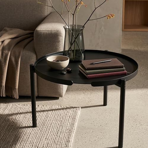 Siqual Design Couchtisch rund höhenverstellbar, pulverbeschichtet, wetterfest & rostfrei – Kaffeetisch für Wohnzimmer, Balkon & Garten aus Aluminium, sorgfältig gefertigt in der EU - ORBIS (Schwarz)