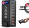 PowerMax Pro 600W 2x100W Cable 8-Port GaN 3 Charger A high-speed, charging station with 5 USB-C 2 USB-A deal for laptops, smartphones, tablets etc AI power distribution ensures, fast and reliable.