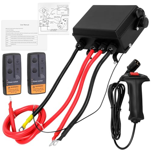 12V 500A Pre-Wired Winch Control Box Kit for Winches, 8000lbs-17000lbs, Wire-Less & Remote Control, Handheld Controller, Jumper Cables, ATV/UTV/SUV Trailer Winch Upgrade