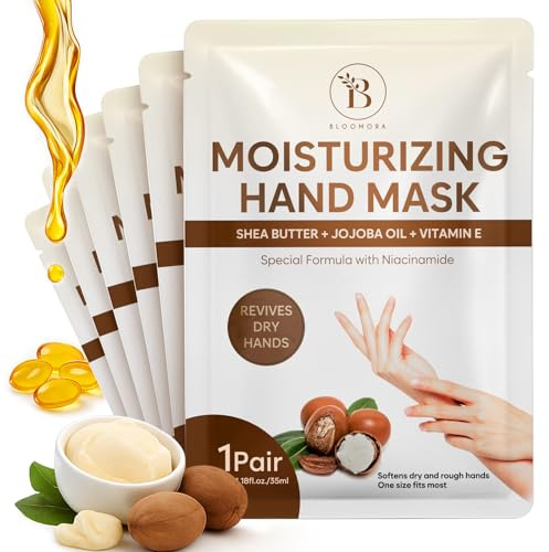 Maschera Mani Guanti per Pelle Secca – Guanti per Crema Mani Notte con Burro di Karité, Olio di Jojoba & Vitamina E – Trattamento Idratante & Nutriente (6 Paia)