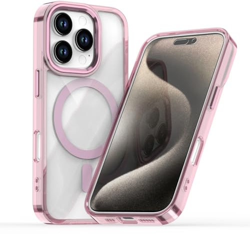 HAMEXLN Magnetica Custodia per iPhone 16 PRO Max/16 Pro/16 Plus/16, Ultra Sottile Anti-Graffio Cover con Ricarica Wireless Chiaro Guscio,Rosa,16 PRO