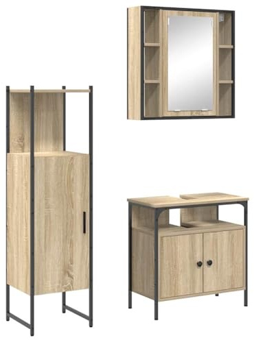 vidaXL 3 Piece Light Oak Bonded Wood Bathroom Furniture Set