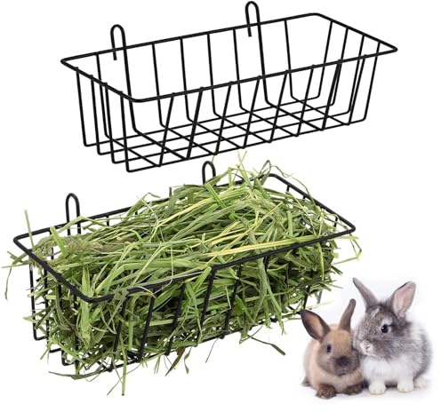 2 Heuraufe Metall Heu Futterspender Hängende Heuraufe Bunny Heu Halter Meerschweinchen Heu Futterstation Heu Futterstation Hay Feeder Rack Bunny Cage Racks (Schwarz)
