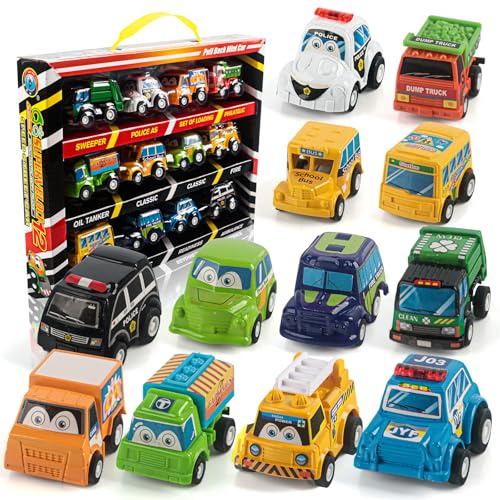 TIVUNORON Auto Spielzeug Set, 12 Stück Kinder Mini Spielzeugautos, Zurückziehen Mini Spielzeugautos, Pull Back Autos, Kleine Autos Toy, Geschenk für Kinder ab 3 Jahre