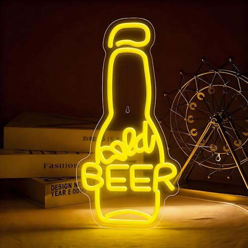 Beer Neon Schild, LED Gelb Bier Neon Sign für Wand Deko, Dimmbare Neonlichter USB Power für Spielzimmer Bar Pub Club Shop Store Hotel Home cafe Coffee Mann Höhle Party