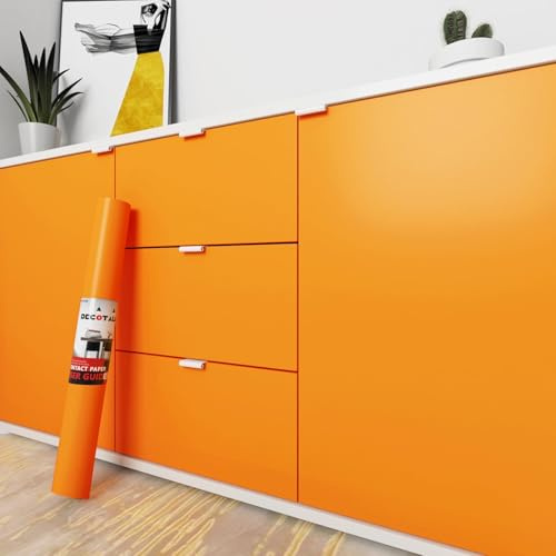 Decotalk Wandtapete Selbstklebend Orange Tapete Schlafzimmer 60cmX500cm Klebefolie Möbel Wandfolie Orange Klebetapete Selbstklebend Tapete Wohnzimmer Uni Farbe Abziehba Wasserdicht für Küche und Bad