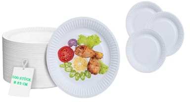 Lauroo 500 Stück Pappteller rund 23 cm - 100% Papier, Grillparty, Picknick