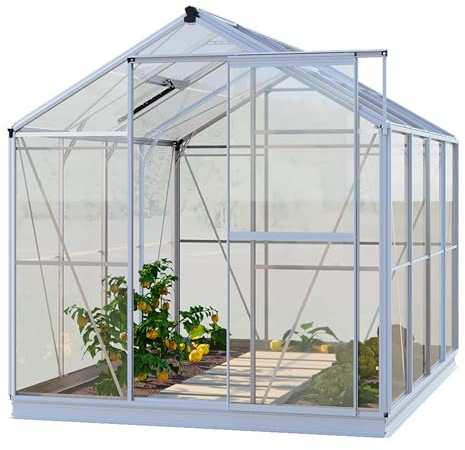 GFP Gewächshaus 192x259cm, Aluminiumrahmen, ca 4mm Sicherheitsglas, mit Set | Aluminium-Konstruktion - ca. 4 mm Sicherheitsglas (ESG) - Einfachschiebetür - mit Fundamentrahmen & 1 autom. Fensteröffner
