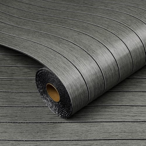 Livelynine Wandpaneele Selbstklebend Holzoptik 3D Wandverkleidung Innen Holz Schwarz 90CMx5M Holzpaneele Wand Selbstklebend Tapete Holzoptik Dunkelgrau Lamellenwand Selbstklebende Wohnzimmer Büro