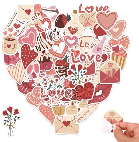 58 Stück Sticker Liebe, Wasserfest Herz Vinyl Sticker für DIY Valentinstag