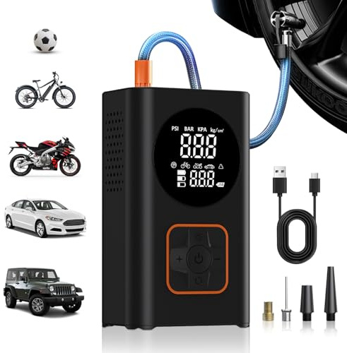 Hisewen Bomba de Aire eléctrica, 150 PSI, 4000 mAh, portátil, Mini compresor con luz LED, preajuste de presión y Apagado automático, portátil, para Coche, Bicicleta, Motocicleta, Pelotas