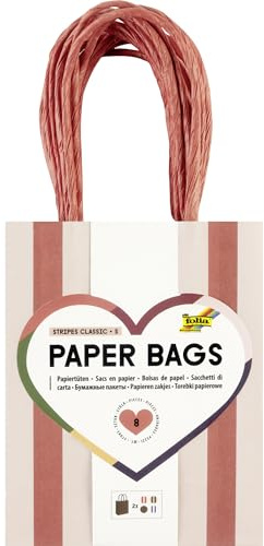 Folia 21225/8 - Paper Bags Stripes Classic S, 8 Papiertüten aus 110 g/m² FSC-Mix Papier in 4 Farben, ca. 12 x 15 x 5,5 cm, zum Basteln, Verzieren und Verschenken
