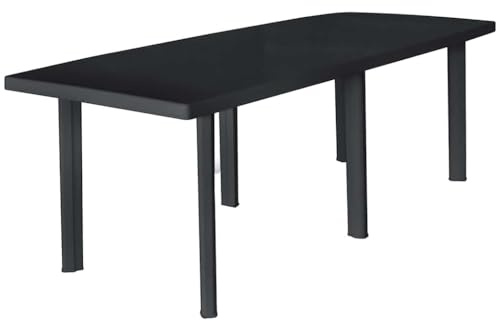 Mhdvray Table de jardin anthracite 216 x 90 x 72 cm en plastique résistant aux intempéries avec trou pour parasol, fonction pliante et design moderne pour jardin, balcon, terrasse ou camping