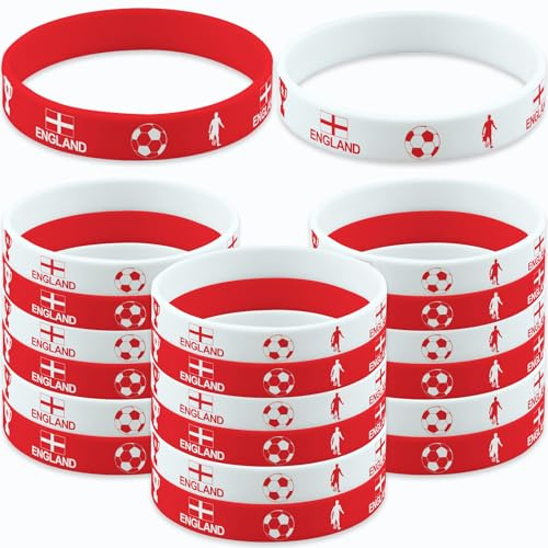 Jidkhfk 20PCS World Cup Football 2026 England Bracelet Silicone Wristbands England Flag George Cross Flag World Cup Sports Event Souvenir Rubber Bracelets Football Party Decorations