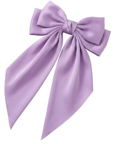 Große Haarschleife Lila für Damen Mädchen, Satin Haarspange mit Langen Bändern, Französische Haarspangen Clip, Seidige Schleife Haarschmuck für Hochzeit Party Alltag, Elegantes Zubehör
