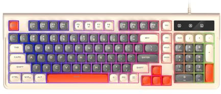 Yanmis Teclado para Juegos con Cable de 98 Teclas, Visual Mixto de Tres Colores, Anti Fantasma de 19 Teclas, Teclado para Juegos con Retroiluminación RGB, Mecánico con Cable (Color del té con Leche)