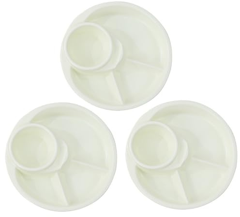 Piatti per il controllo delle porzioni per adulti confezione da 3 in plastica con scomparti divisori lavabili in lavastoviglie colore bianco.
