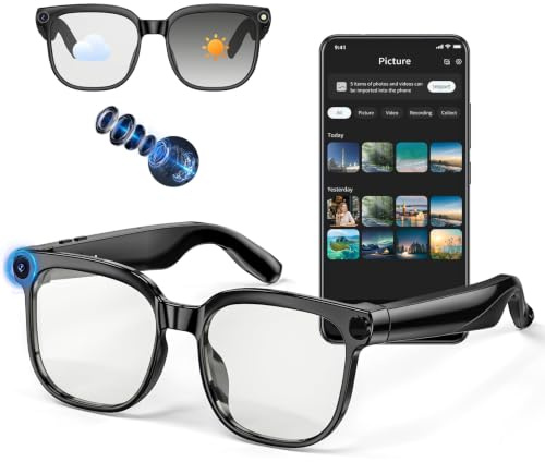AI Smart Glasses with Camera, 4K 800W HD Video Recording Glasses with Audio, Bluetooth Sunglassess with Camera, Real-Time Translation, Voice Assistant, Object Recognition, Hands-Free Music Calls