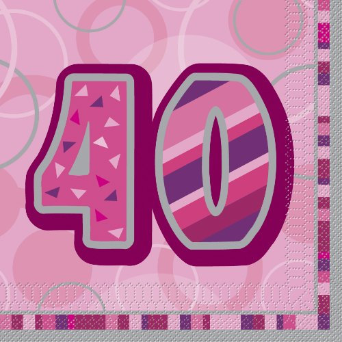 Unique Party 28441 - Glitz Pink 40th Birthday Paper Napkins, Pack of 16