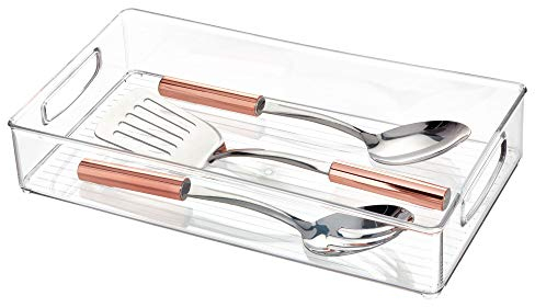 iDesign 63599 Aufbewahrungsbox für die Küche, langer Küchen Organizer aus Kunststoff, offene Kühlschrankbox mit Griffen, durchsichtig, Groß