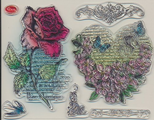 Viva Decor A5 Clear Silicone Stamps Set - Flower Heart & Rose #97