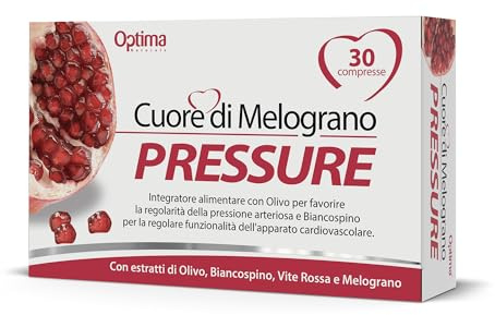Cuore di Melograno Pressure, per regolarità della pressione arteriosa, con Melograno, Biancospino, Olive e Vite Rossa 30 Compresse