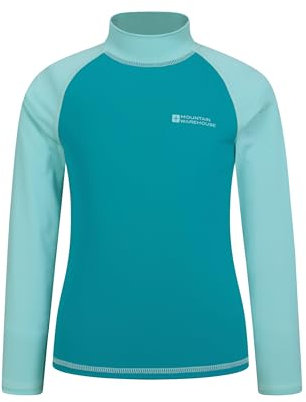 Mountain Warehouse Kids Rash Vest - UV Protection Rash Guard, Long Sleeves Childrens Rash Shirt, Flat Seams, Quick Drying, Stretch Fabric - Ideal for Swimming, Teal Kids Size 3-4 Years