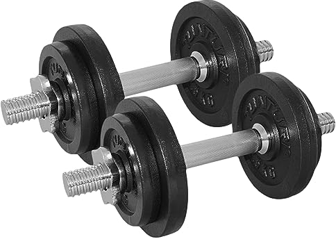 Tunturi Hantelset mit 2 Hantelstangen und 4 Gewichten, 20 kg aus 2X 2,5 kg und 2 x 1,25 kg, Gusseisen-Hanteln