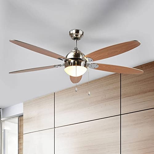 Lindby Deckenventilator mit Beleuchtung und Zugschalter leise, 2-in-1: Ventilator und Lampe, Durchmesser: 132 cm, 3 Geschwindigkeitsstufen, Sommer- und Winterbetrieb