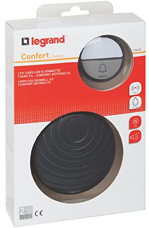 Legrand, Funkklingel-Set Komfort mit wasserdichtem Klingeltaster (IP44) batteriebetrieben, 1x Gong mit 15 Melodien, 1x Klingeltaster, 100m Reichweite, 094253