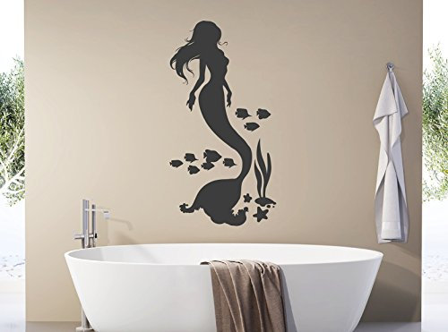 tjapalo® s-pkm415 Wandtattoo Meerjungfrau Nixe pkm415 - in vielen Farben (H120 x B58 cm)