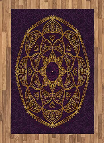ABAKUHAUS Mandala Teppich, Lace wie Circular, Flachgewebe Deko-Teppiche für das Wohn-,Schlaf-, und Essenszimmer, 120 x 180 cm, Gelb Lila