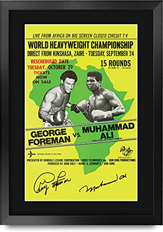 HWC Trading Foreman Ali Fight The Rumble in The Jungle George Foreman vs Muhammad Ali Gifts, gedrucktes Autogramm für Box-Fans, A3 gerahmt