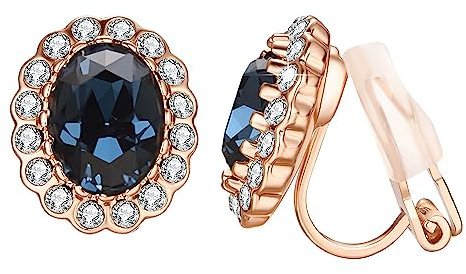 Vogem Deep Blue Non Pierced Clip On Earrings for Women Ladies Sapphire CZ Crystal Clip Earrings Non Pierced Rose Gold Plated 18ct Vintage Royal Blue Earrings Jewellery