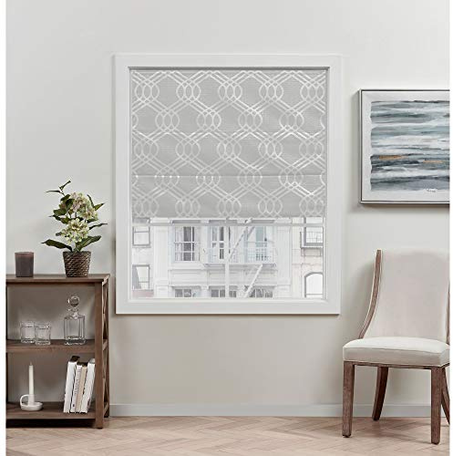 Exclusive Home Prague Trellis 100% Blackout Roman Shade, 27x64, Silver